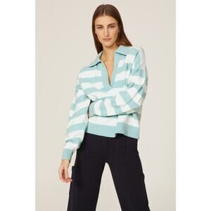Tanya Taylor Maise Blue White Stripe Collared Pullover Sweater XS